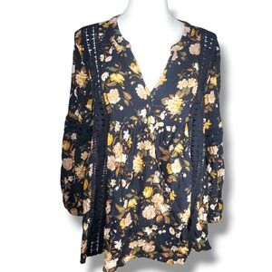 American Eagle Flowy Boho Top Womens S Black Fairy Dark Florals Lace Whimsigoth